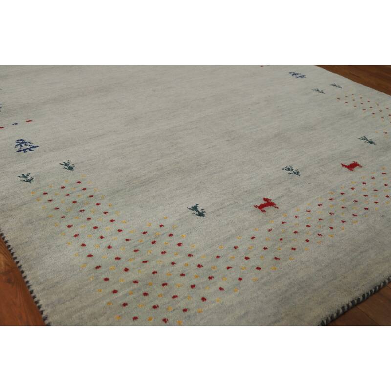 Tribal Gabbeh Rug Handmade Contemporary Wool Carpet - 4'1" x 5'9" - 4'1" x 5'9" - Grey