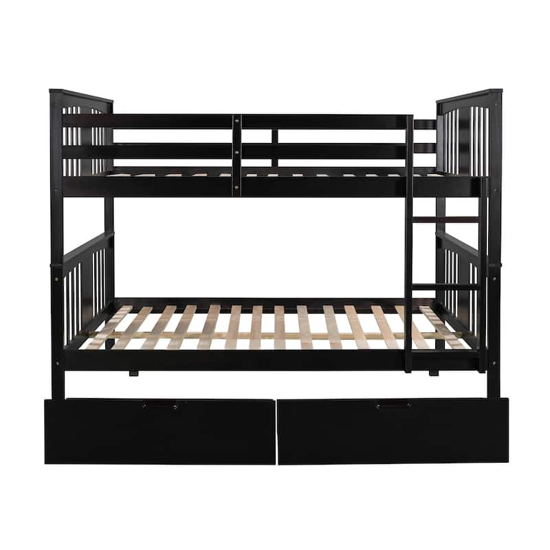 Full over Full Bunk Bed with Storage Drawers and Ladder