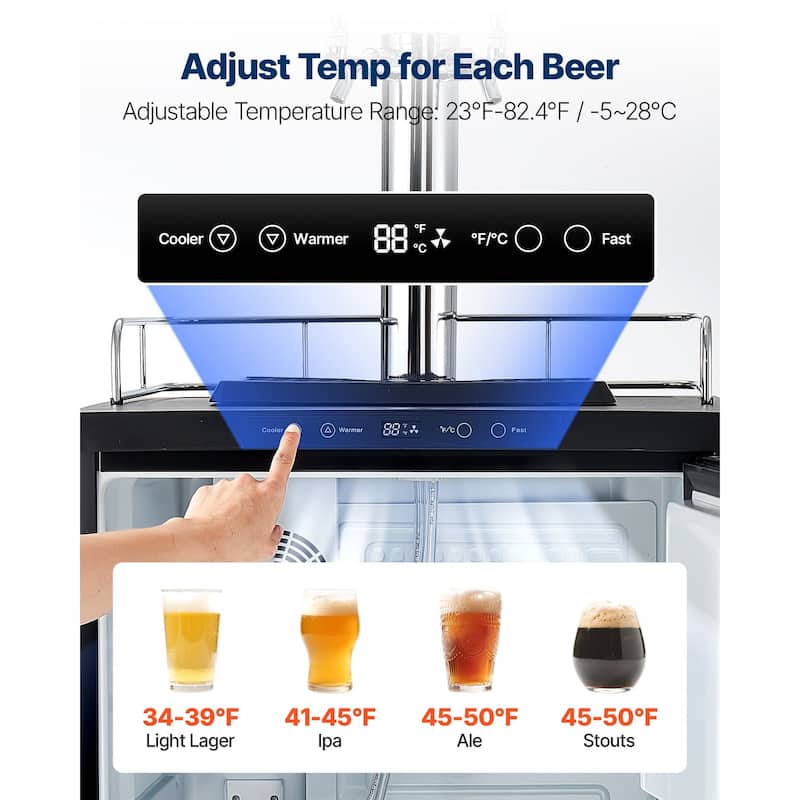 Beer Kegerator with 2 Faucets and CO2 Tank, Full Size, 162L - 23.7 x 30.1 x 53.1 in