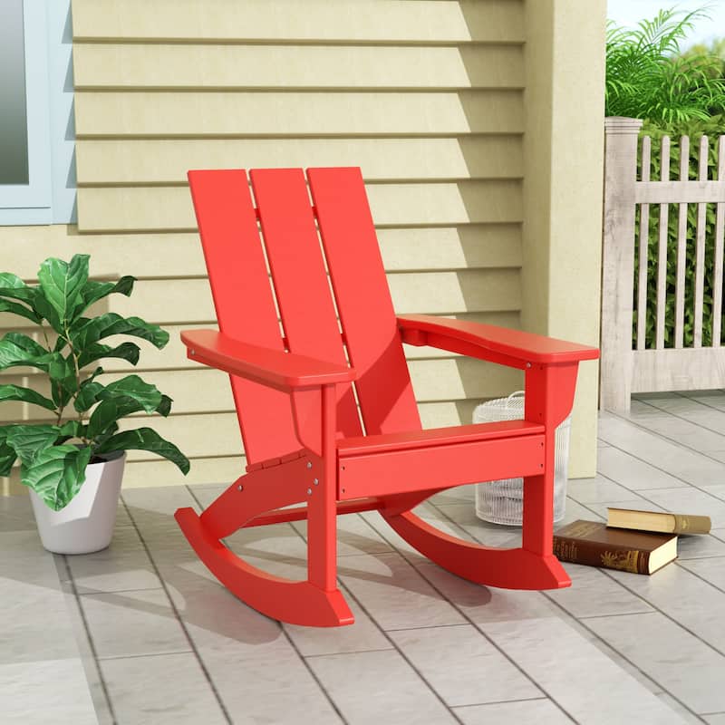 Shoreside Modern Eco-Friendly All Weather Poly Adirondack Rocking Chair - Red