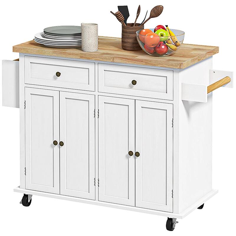 Modern Rolling Kitchen Island Cart with Spice Rack