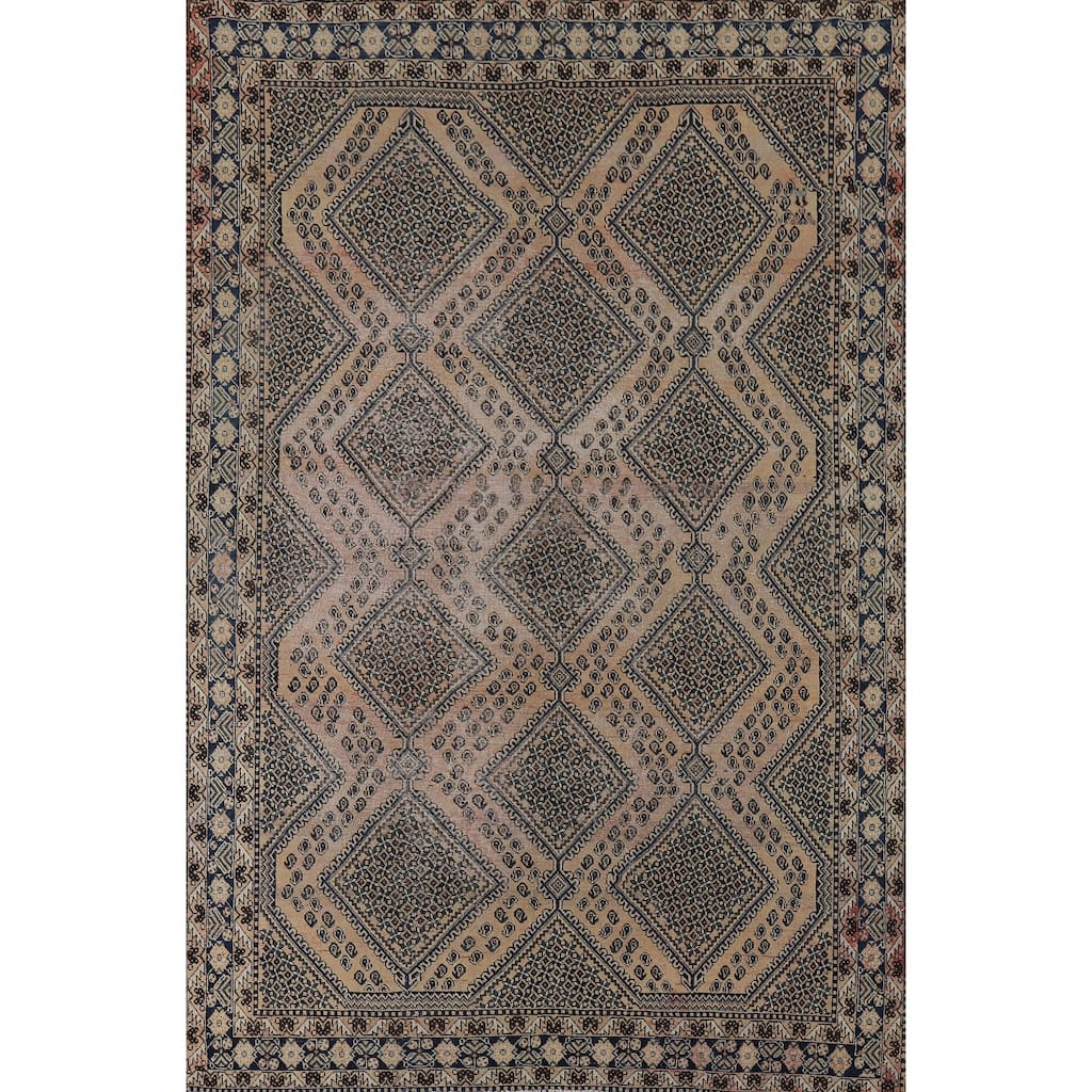 Distressed Bakhtiari Vintage Persian Area Rug Hand-Knotted Wool Carpet - 7'0" x 9'8"
