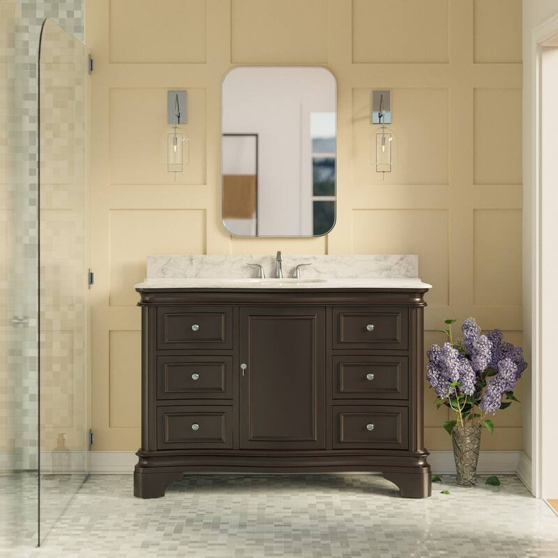 KitchenBathCollection Katherine 48" Bathroom Vanity with Carrara Marble Top - Chocolate