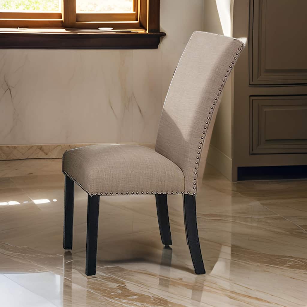 Wooden Side Chairs with Nailhead Trims, Set of 2, Beige and Black