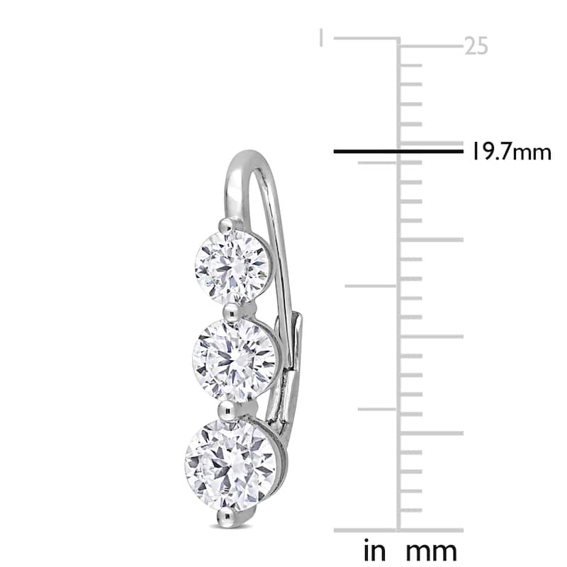 Miadora 2 1/5ct DEW Moissanite 3-Stone Graduated Drop Leverback Earrings in Sterling Silver