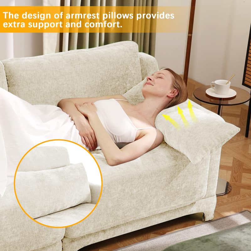 141.7" Chenille Modular 4-Seater Sofa with Movable Ottoman, High-Resilient Sponge, and Ergonomic Wooden Base