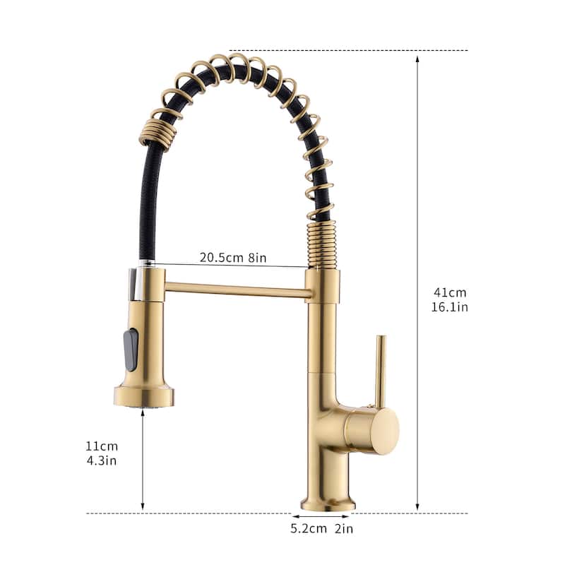 Pull Down Sprayer Kitchen Sink Faucet with LED Light - 8''W x 16.1''H