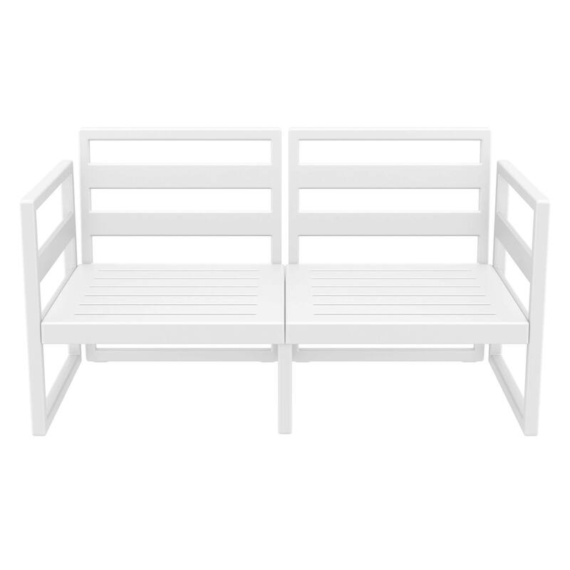 55" White Outdoor Patio Loveseat with Sunbrella Taupe Brown Cushion