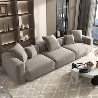 142" Contemporary Corduroy Sectional Sofa Classic Deep Couch