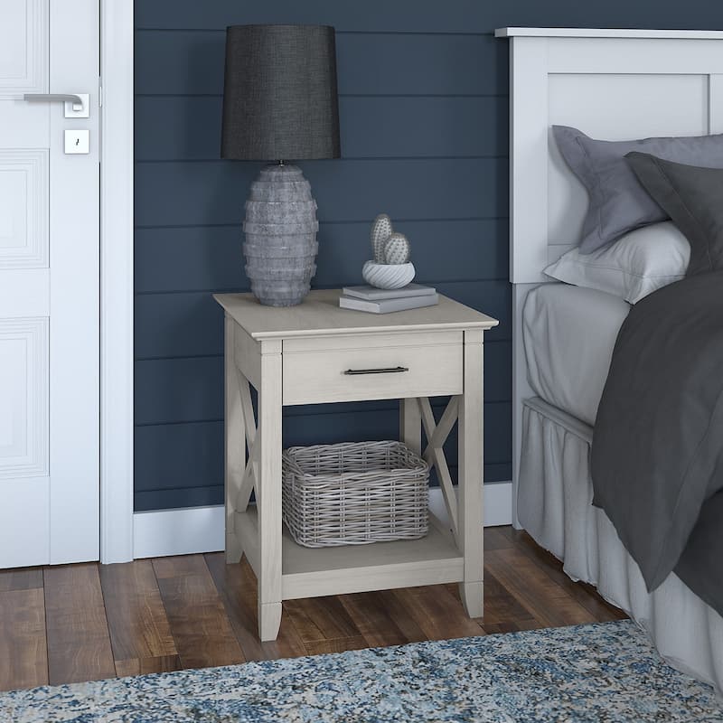 Key West Coastal Box Drawer Nightstand by Bush Furniture - Linen White Oak