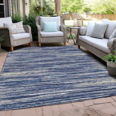 Machine Washable Indoor/ Outdoor Chantille Abstract Stripe Rug