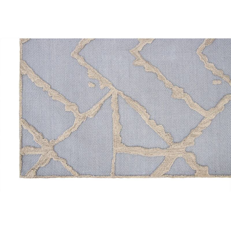 Handmade Athens Collection Blue/Beige Wool Area Rug