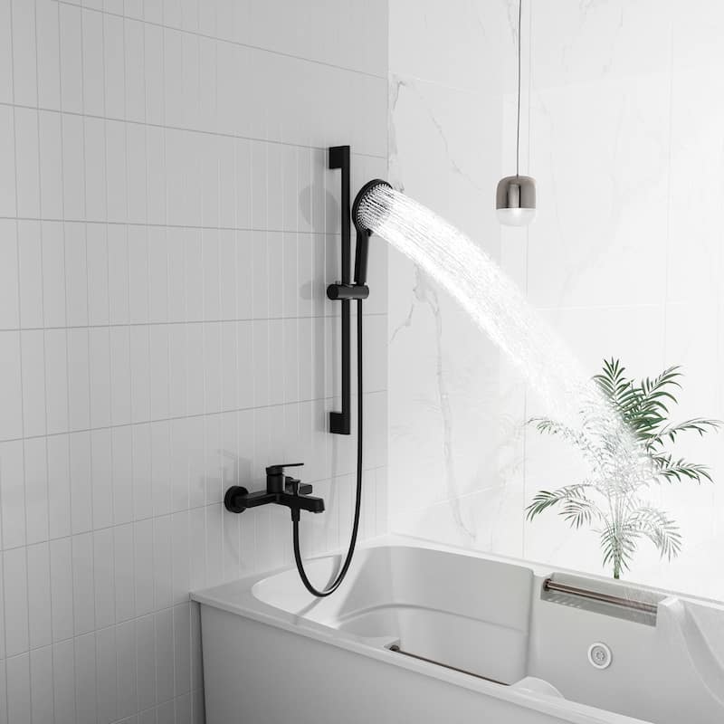 Modland Wall-Mounted Bathtub Faucet with 3-Function Hand Shower, 1.59GPM, Matte Black/Chrome, CUPC Certified