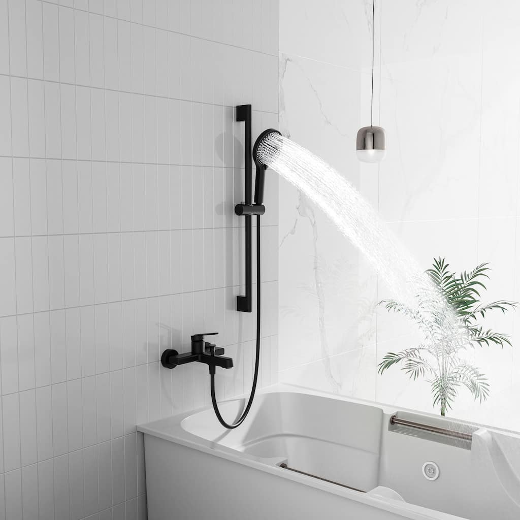Modland Wall-Mounted Bathtub Faucet with 3-Function Hand Shower, 1.59GPM, Matte Black/Chrome, CUPC Certified