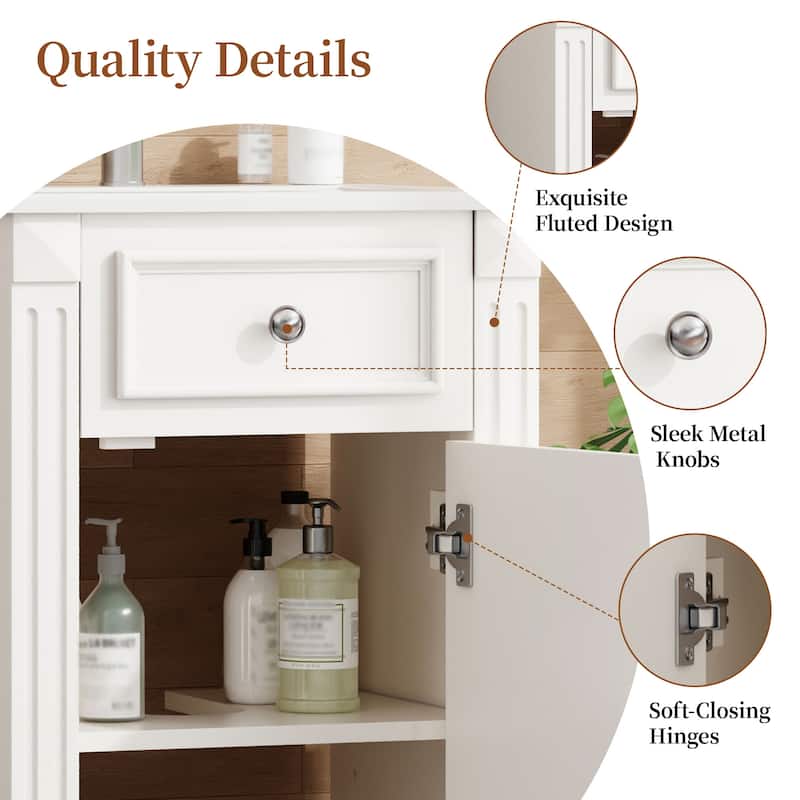 18" French Style Bathroom Vanity with Ceramic Sink, Freestanding Single Vanity with Soft-Close Door