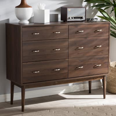 Mid-Century Brown 6-Drawer Dresser