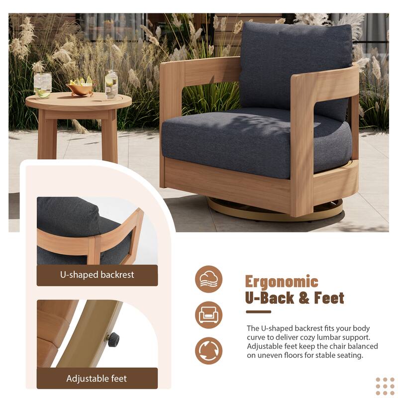Outdoor Swivel Chair Conversation Set 360-Degree Solid Wood Eucalyptus