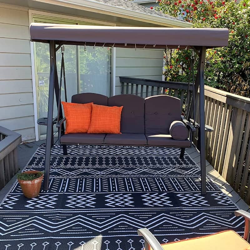 PURPLE LEAF Outdoor Patio Porch Swing with Stand, Chair with Adjustable Tilt Canopy All-Weather Steel Frame for Backyard - 3-Seat - Grey