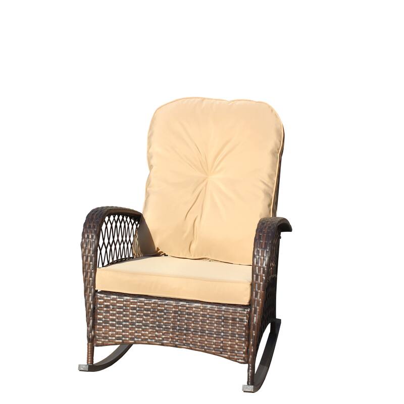 Outdoor Wicker Rocking Chair with Wide Seat, All- Weather Rattan Armchair for Poolside, Garden, Porch, Backyard