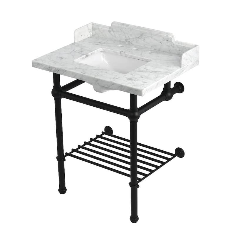 Kingston Brass LMS30MBSQB-P-SET Pemberton 30" Rectangular Brass, - Marble White / Matte Black