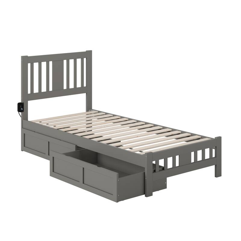 Twin XL Bed with Footboard & Drawers - Grey Bedroom Furniture - HomeStock Island Interiors