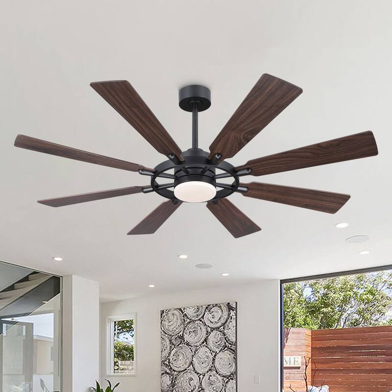 WINGBO 60-inch/72-inch 8-Blades Indoor DC Motor Ceiling Fan With LED Light and Remote Control - 60 - Black and Dark Walnut