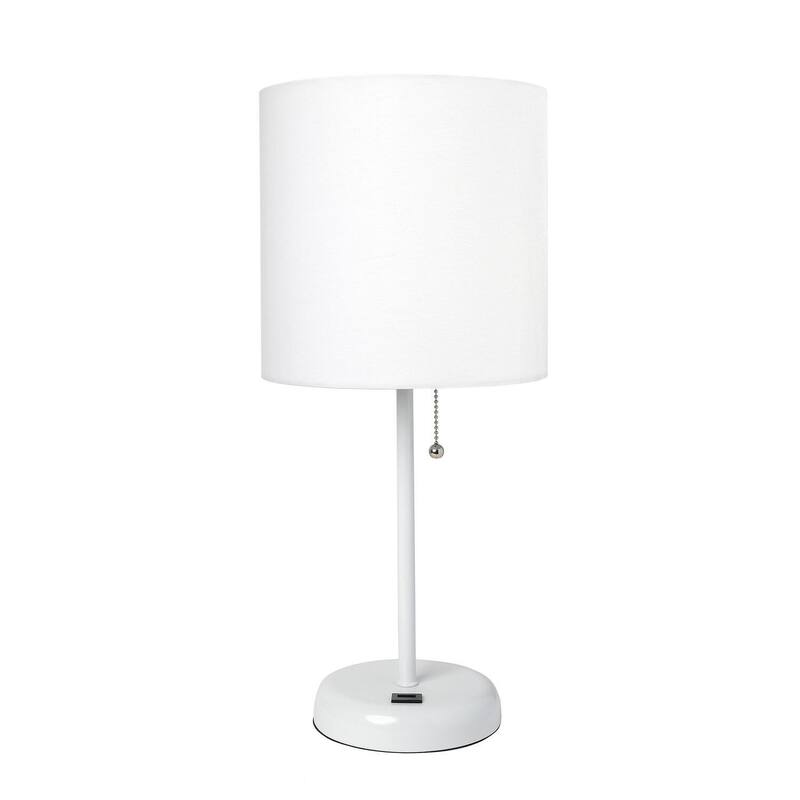19.5 in. White Finish Table Lamp with White Shade, Durable Stick Lamp for End/Side Tables