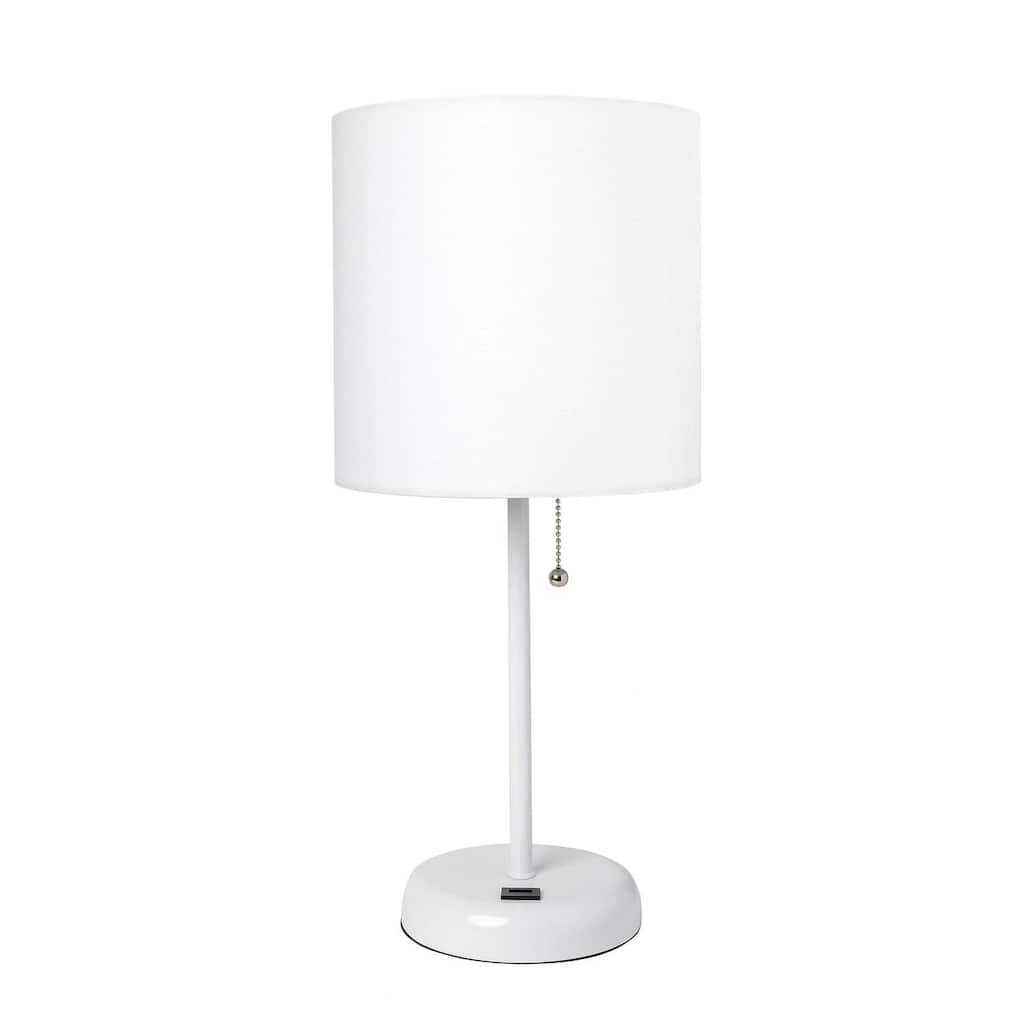 19.5 in. White Finish Table Lamp with White Shade, Durable Stick Lamp for End/Side Tables