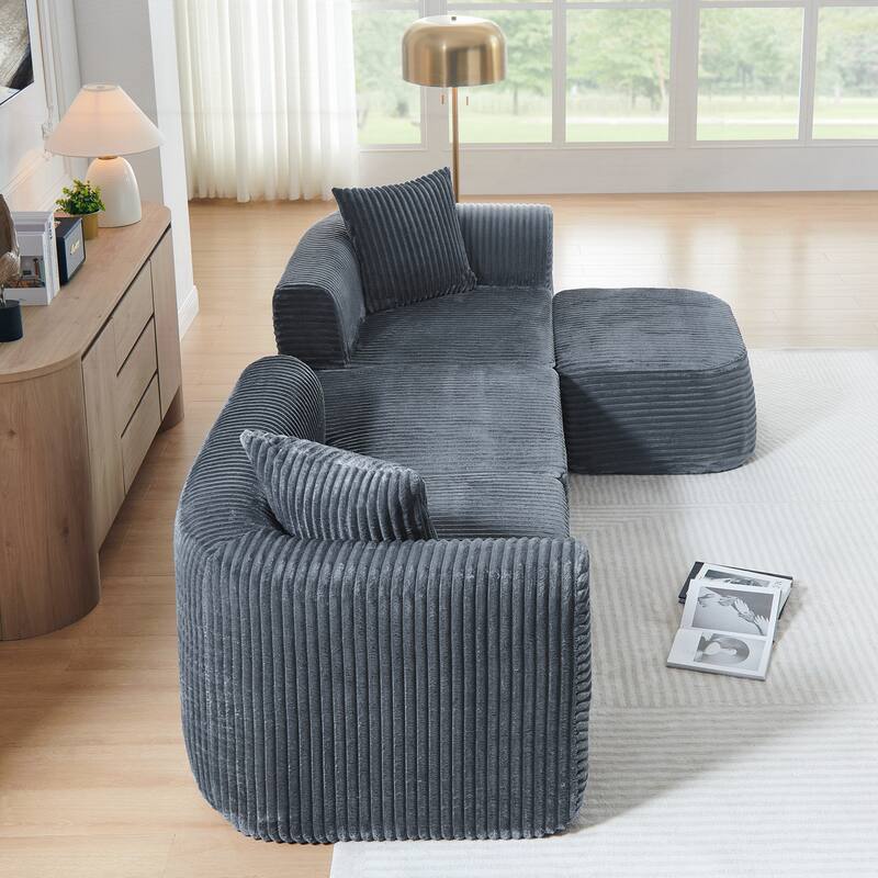 Sectional Couch with L-Shape Chaise, Modular Sofa with Movable Ottoman