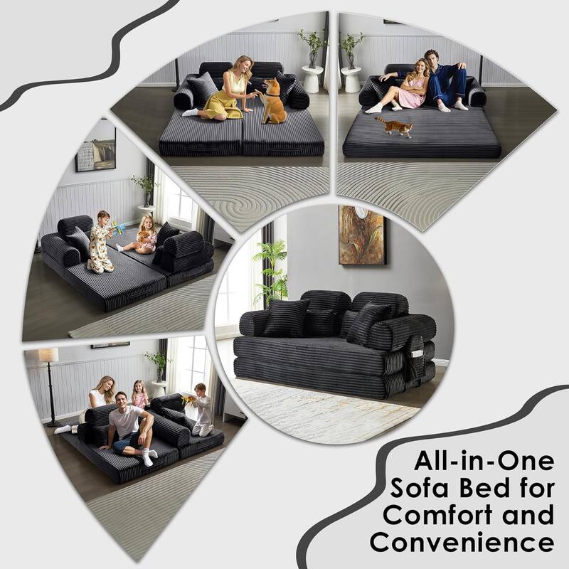 Convertible Sleeper Sofa Bed, 78.5" Corduroy Foldable Loveseat Sofa, King Size Floor Mattress Couch, No Assembly Required