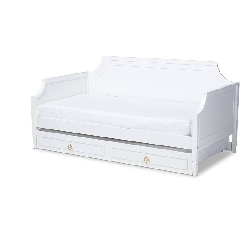 Twin Size Daybed with Trundle - Classic Wood Daybed for Guest Room, Living Room - White Finish