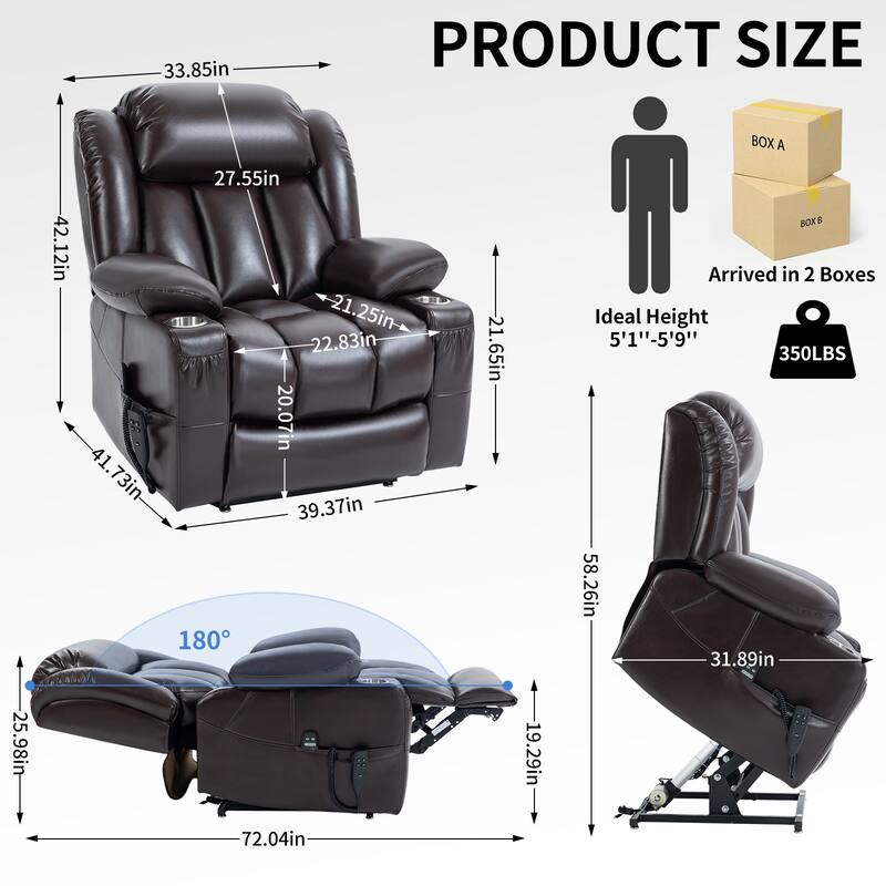 Brown Power Lift Vibration Massage Recliner