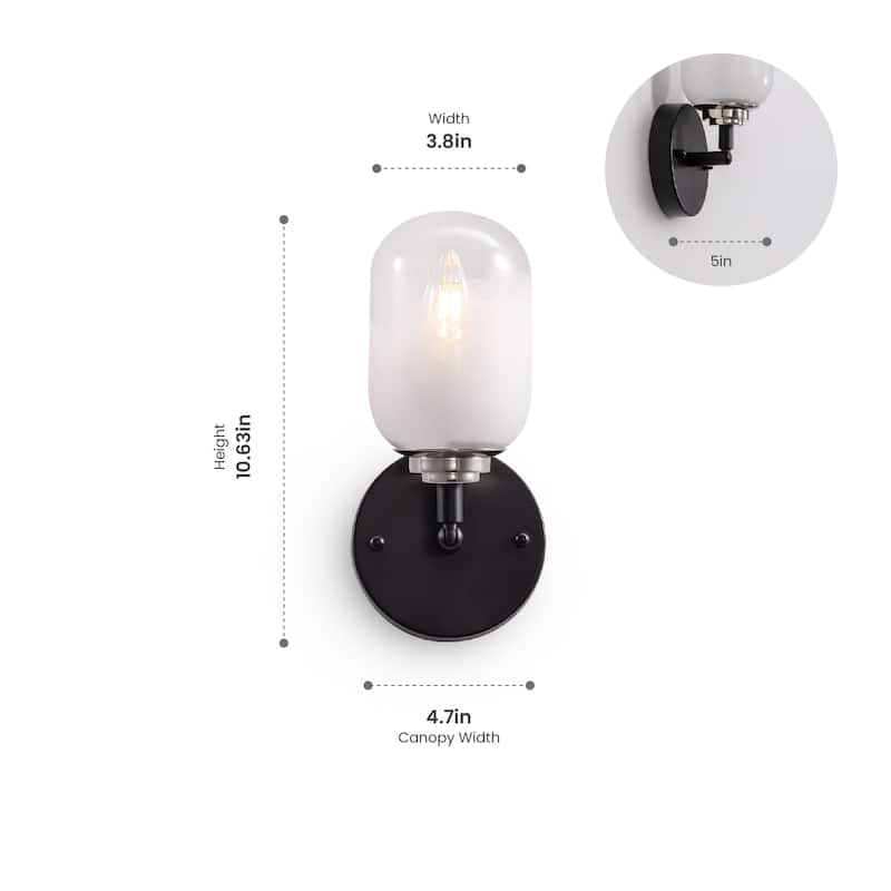 Vidalite Seren 1-Light Matte Black Rotatable Wall Sconce Light with Handmade Glass Shades, Modern Style Wall Lamp - 11" x 5"