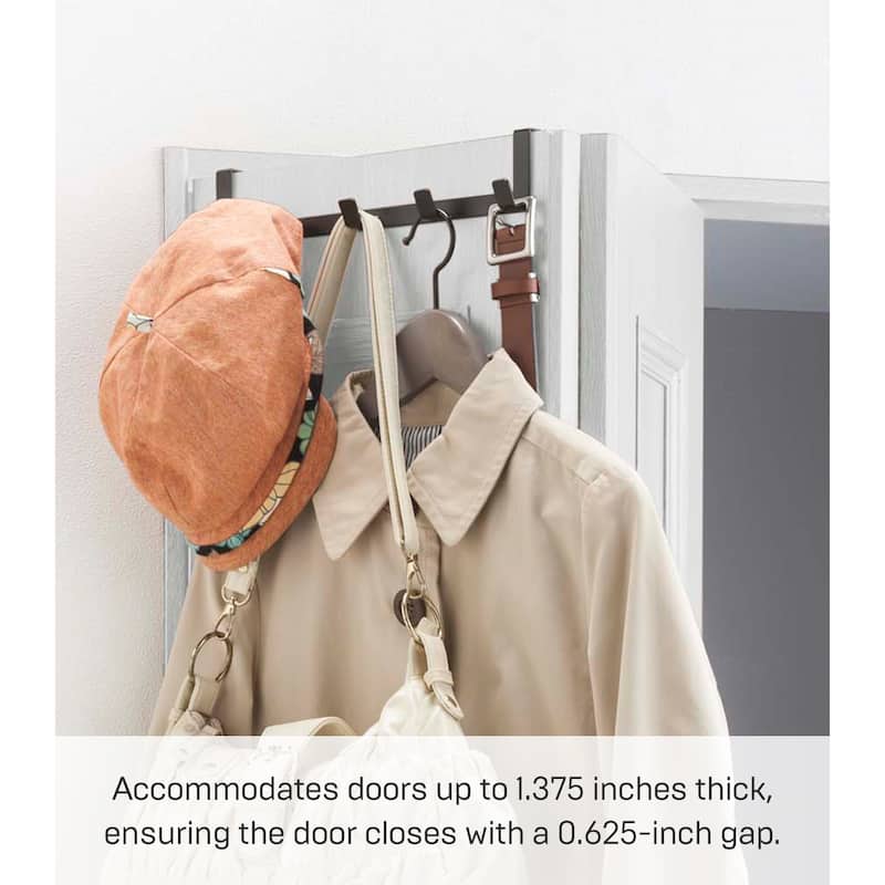Yamazaki Home Over-the-Door Hanger, Steel, Up To 1.375" Door, Wide, Holds 11 lbs - L 2.76 x W 11.81 x H 2.36 inches
