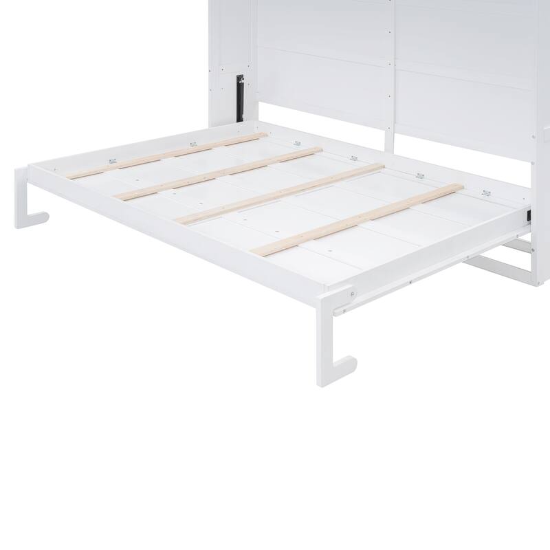 Full Size Wall Bed with Top Cabinets, White - Space-Saving Foldable Bed for Multi-Use Rooms
