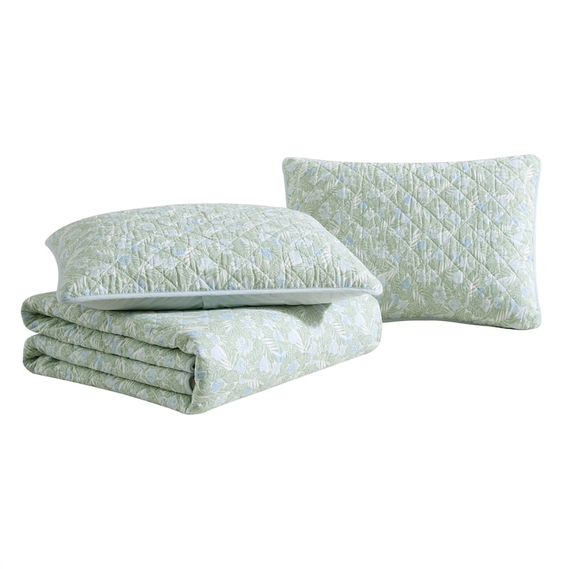 Tommy Bahama Pineapple Bloom Cotton Reversible Green Quilt Set