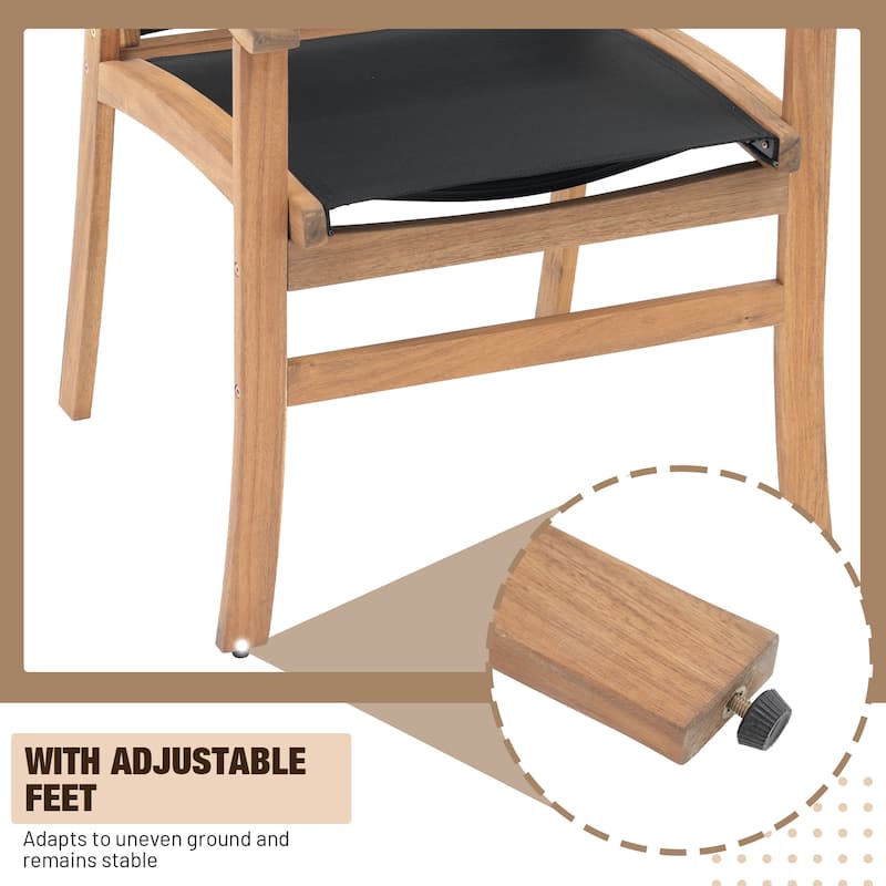 Outdoor Wooden Armchairs with Textilene Back (Set of 4)