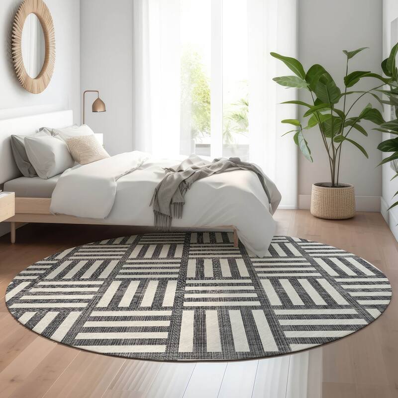 Premium Washable Super Soft Contemporary Mosaic Mayfield Rug - Black - 8' x 8' - Round