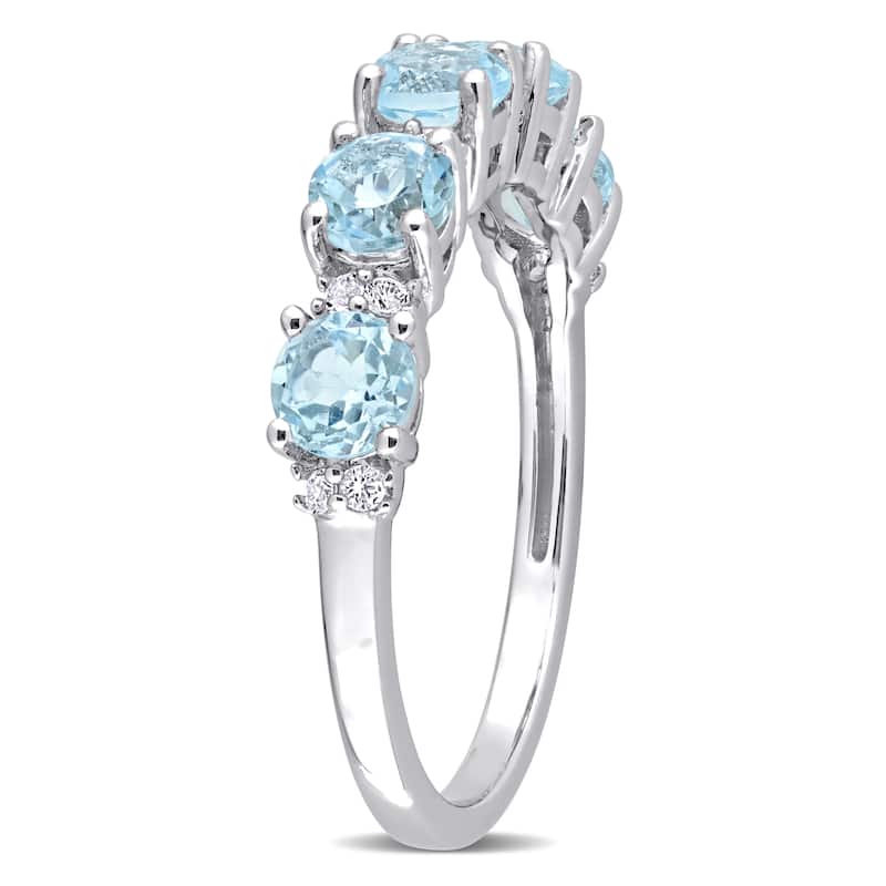 Miadora Sterling Silver Blue & White Topaz Stackable Eternity Wedding Band Ring