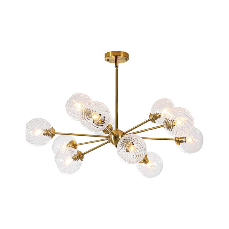 33.5" 12 - Light Mid-Century Brass Sputnik Chandelier for Dining Room - 12 Light