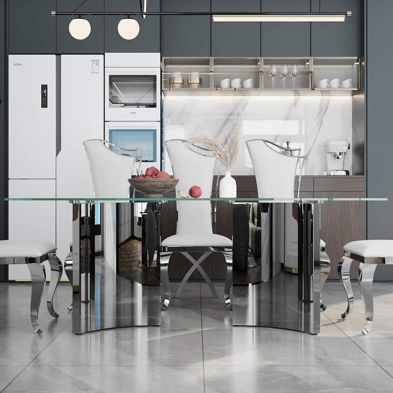 Luxurious Clear Tempered Glass Dining Table Set with Heavy Duty Dining Chairs