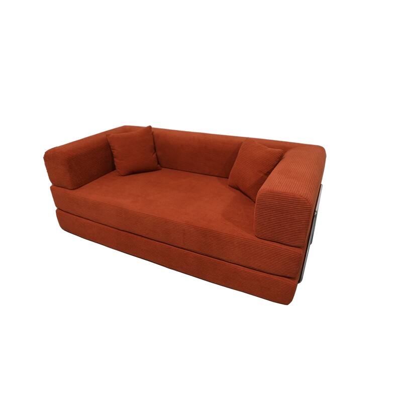79" Tangerine Corduroy & Foam Double Sofa Bed with Soft Pillows