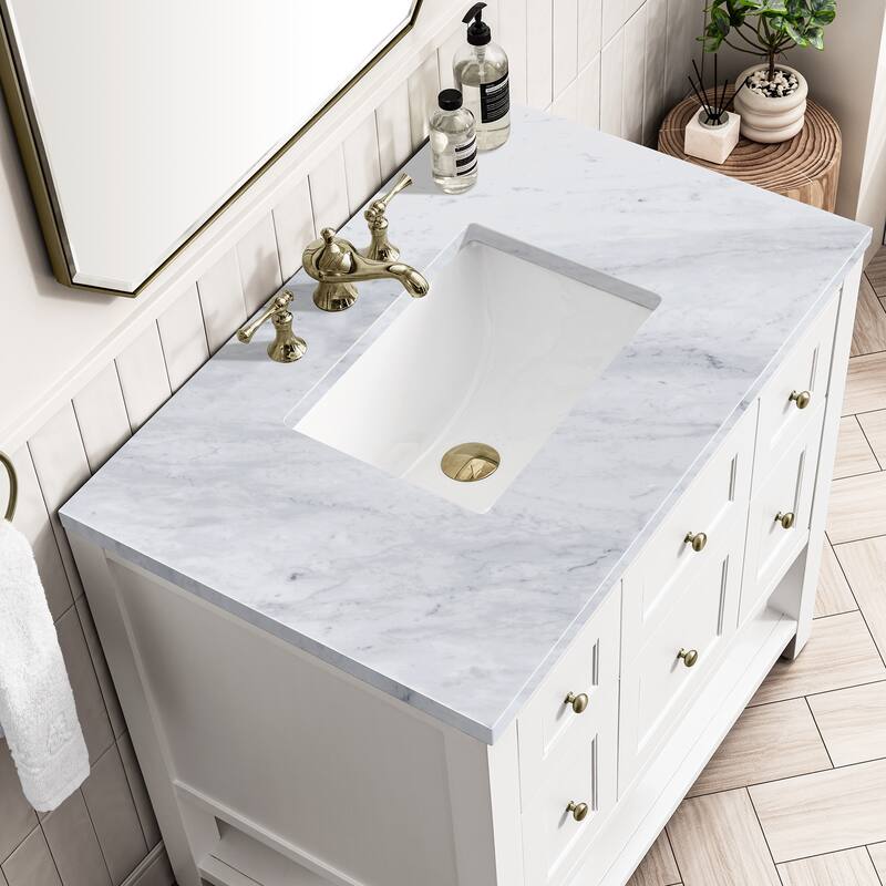 James Martin Vanities Breckenridge 36" Single Vanity, Bright White - Carrara Marble