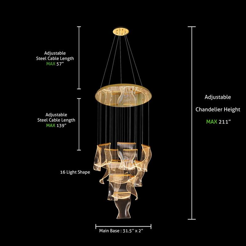 Luxury Acrylic Chandelier 31.5" Wide 16 lights LED Multi Light