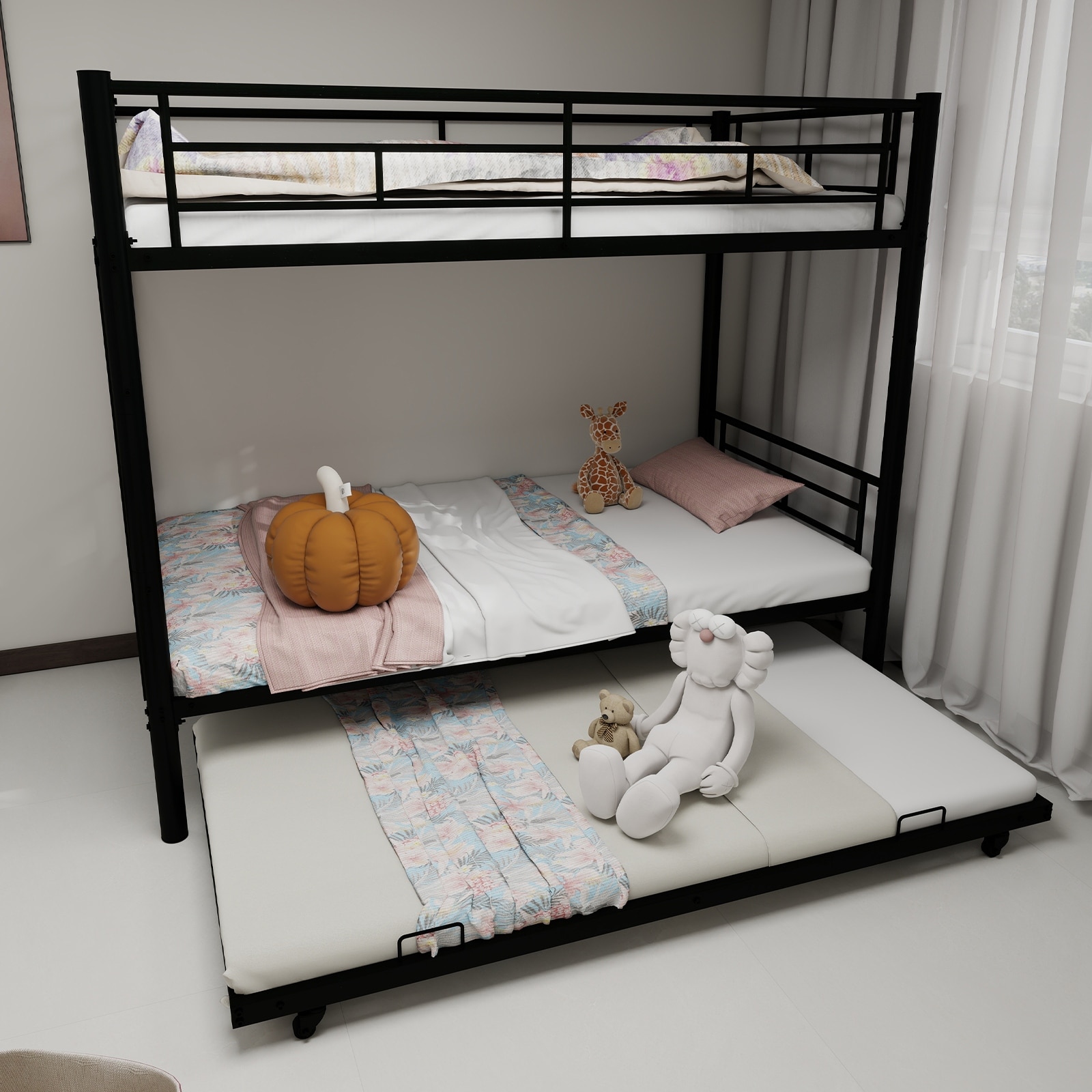 Heavy-duty Sturdy Meta Twin over Twin Bunk Bed Noise Reduced