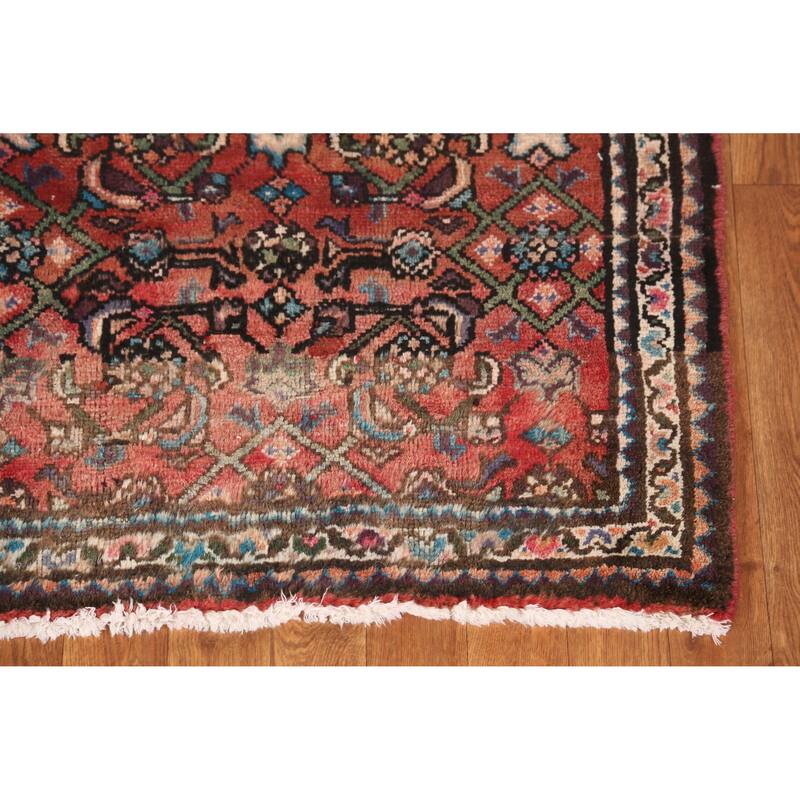 Hand Knotted Oriental 100% Wool Carpet Traditional All-Over Oranges & Rust Hamedan Runner Rug - 8' 2'' X 2' 8''
