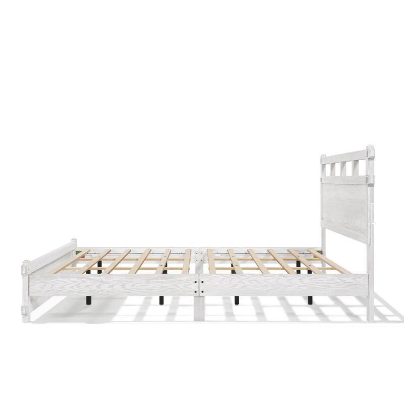 Christopher Knight Home - Farmhouse Platform Bed Frame with 2-Tier Headboard & Solid Wood Slat Support, No Box Spring Required