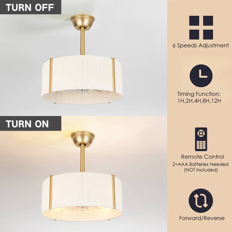4-Light Modern Farmhouse Drum Ceiling Fan Lighting with 7 Clear ABS Blades and Remote Control - 19.29 in. W × 7.48 in. H