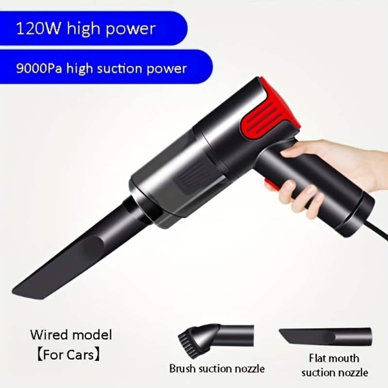 Red Handheld Car Vacuum Cleaner with Strong Suction HEPA Filter and 60-Minute Battery Life