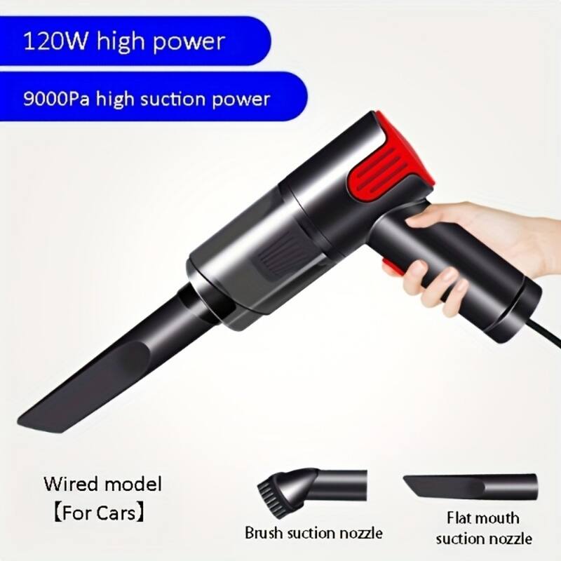 Portable Wired Car Vacuum Cleaner 9000PA Strong Suction Mini Desktop Cleaner with Nozzles
